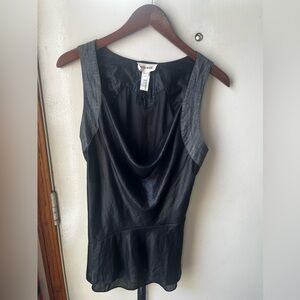 Diesel Black Satin Cowl Neck Tank with Gray Chambray Straps